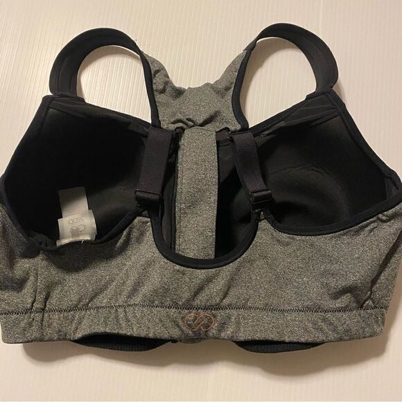Calia by Go All Out Front Zip Sports Bra high intensity gray black 36DD - Picture 7 of 11